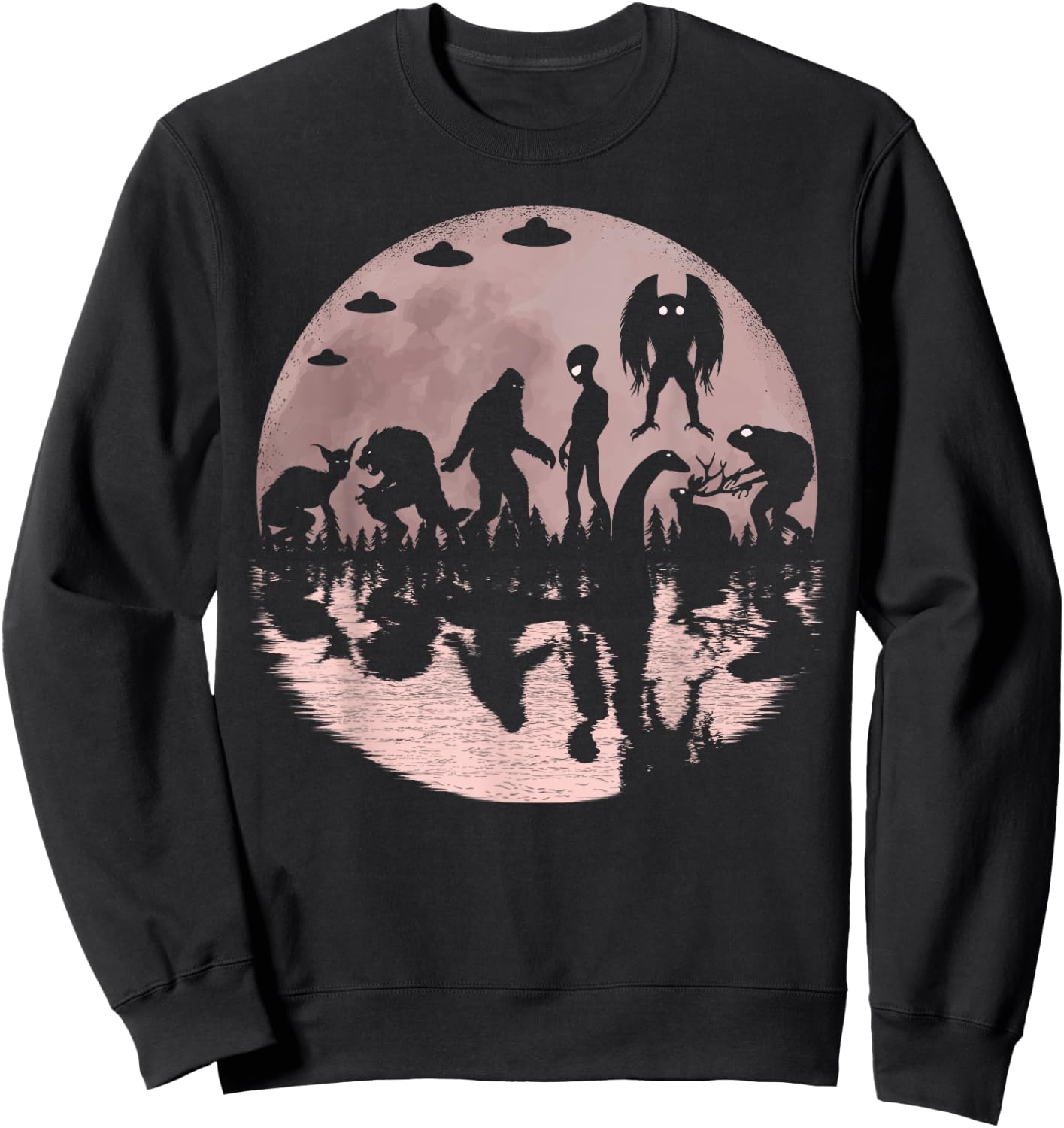 Cryptid Bigfoot Loch Ness Monster Mothman And Other Cryptids Sweatshirt - Sweatshirt | Black