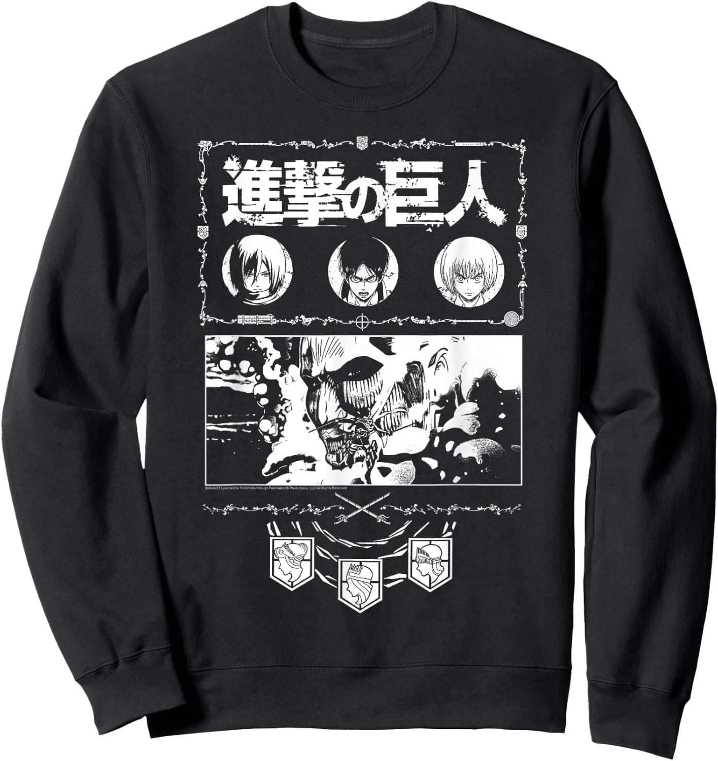 Attack on Titan Ornate Collage White Print AOT Anime Sweatshirt - Sweatshirt | Black