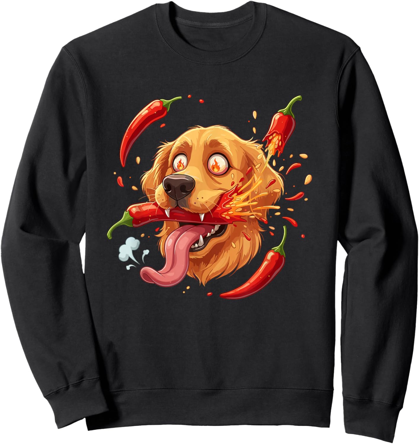 Funny Hot Chili Pepper Dog Spicy Crazy Tongue Sweatshirt - Sweatshirt | Black