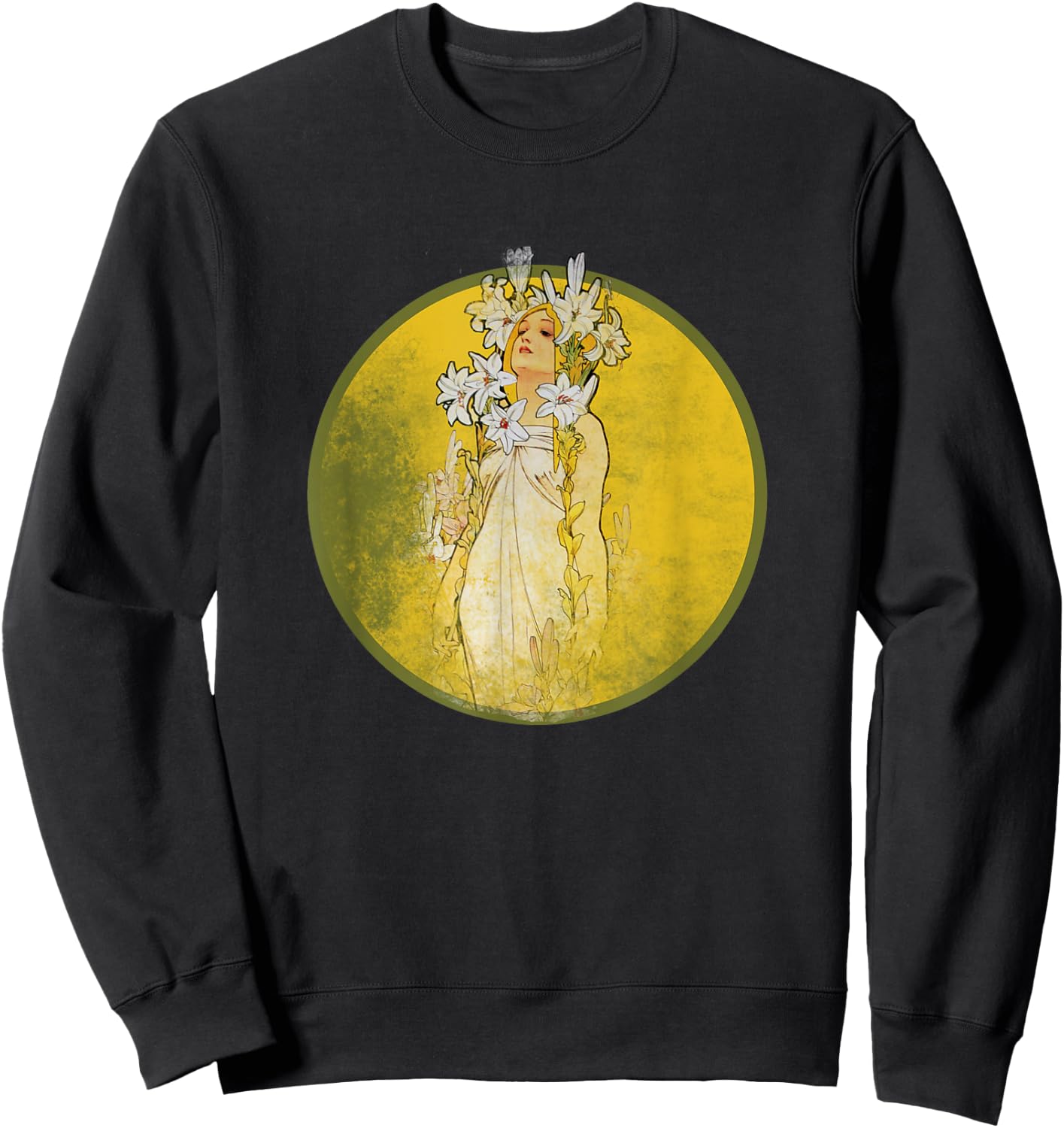Vintage Art Nouveau Shirt Alphonse Mucha Lily Sweatshirt - Sweatshirt | Black
