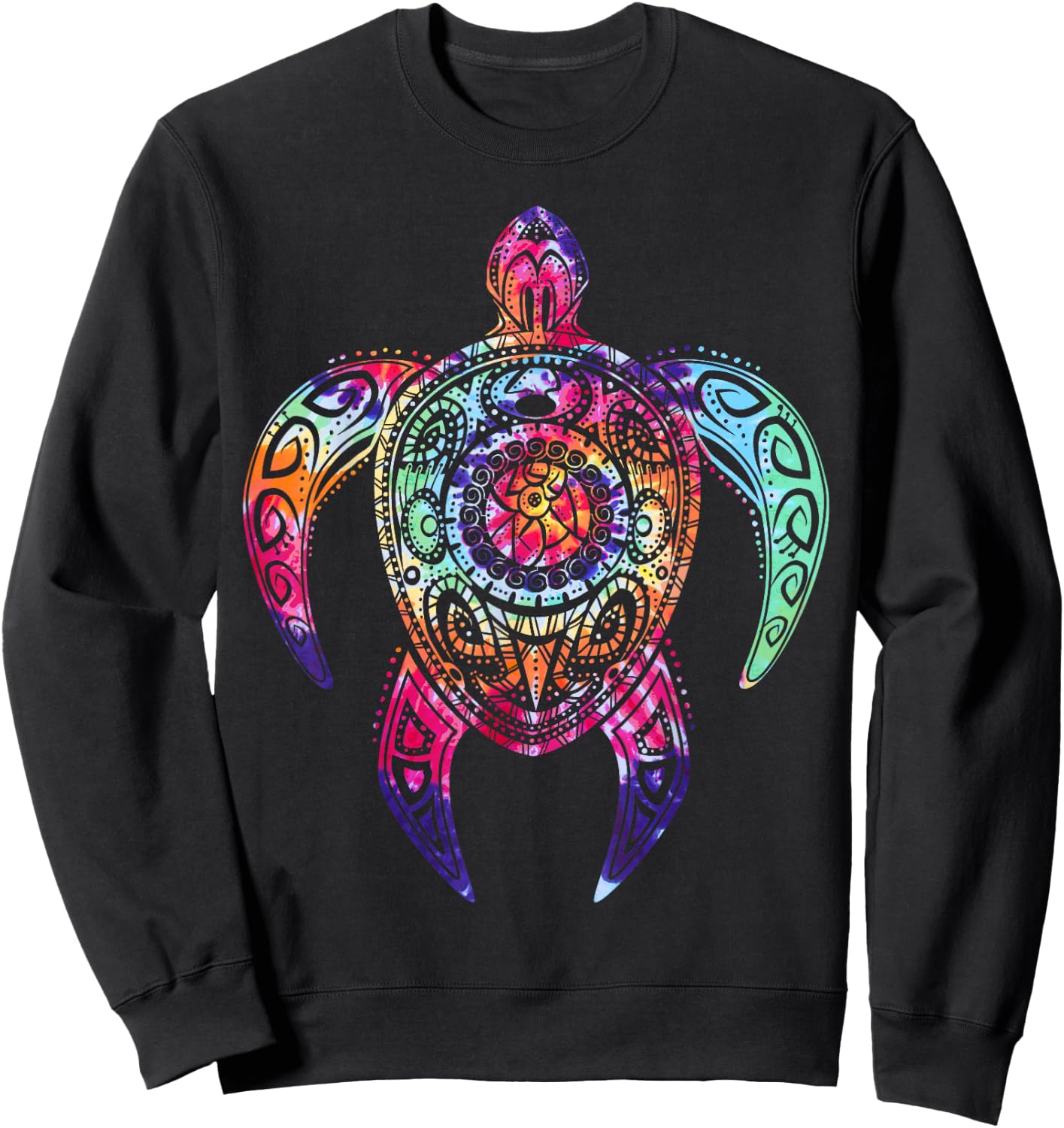 Hippie Tie Dye Shirt, Psychedelic Sea Turtle Tribal Sweatshirt - Sweatshirt | Black