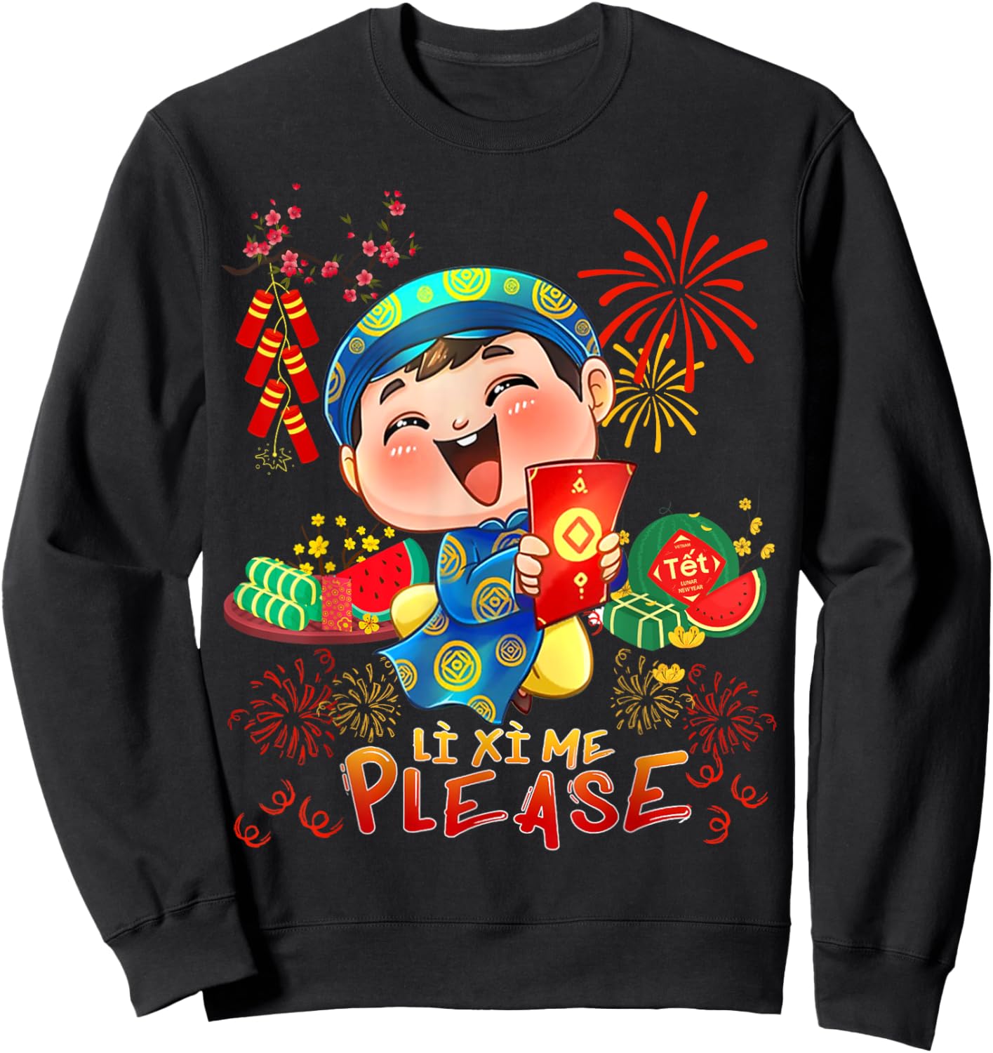 Boy Wearing Ao Dai Li Xi Me Happy Vietnamese Lunar New Year Sweatshirt - Sweatshirt | Black