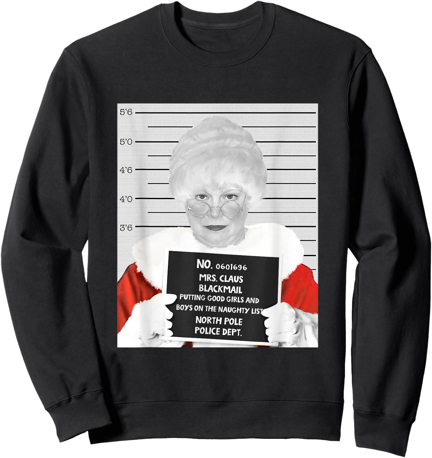 Mrs. Claus Mugshot Arrested in Prison at Christmas Sweatshirt - Sweatshirt | Black