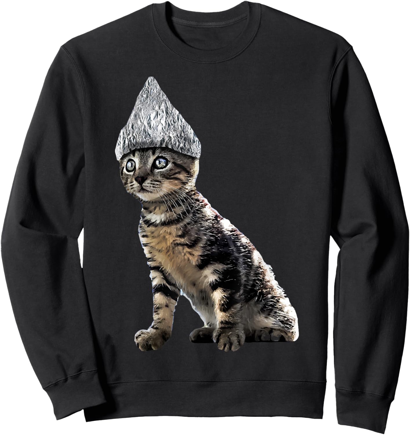 Funny Halloween Cat Tin Foil Hat Conspiracy Shirt Sweatshirt - Sweatshirt | Black