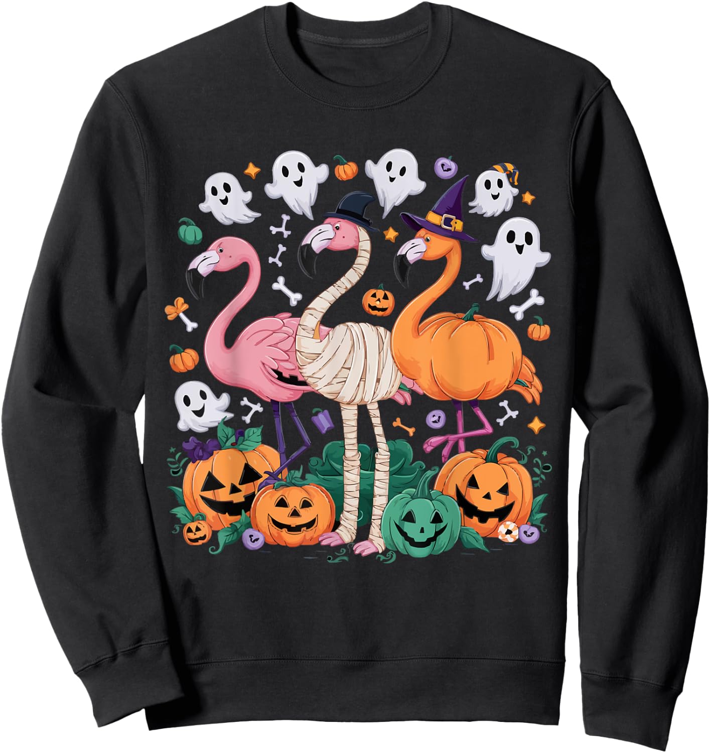 Flamingo Halloween Spooky Wading Bird Scary Trick Or Treat Sweatshirt - Sweatshirt | Black