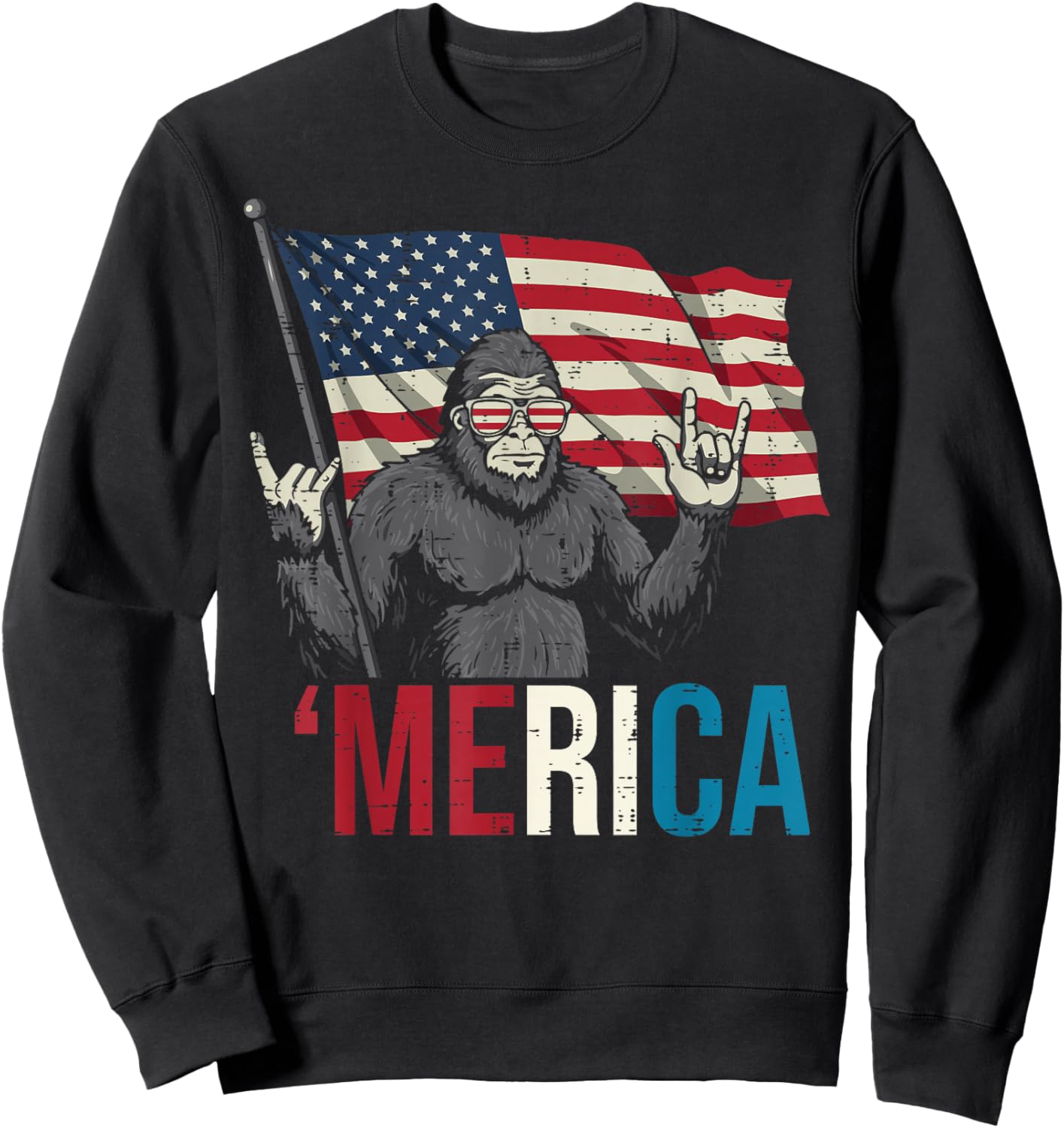 4th Of July Bigfoot Rocker Merica American Boys Kids Men Sweatshirt - Sweatshirt | Black