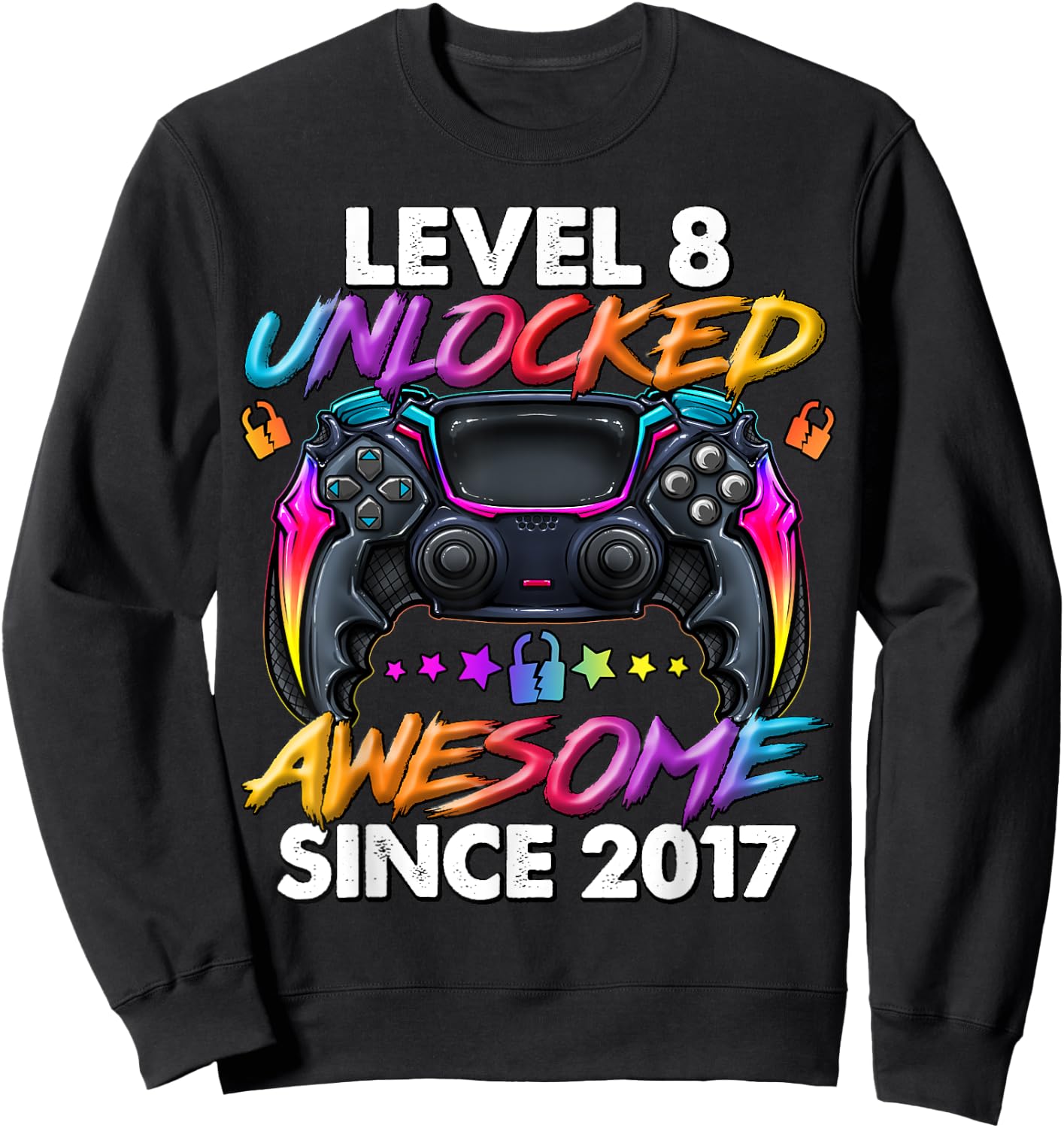 Level 8 Unlocked 8 Year Old Gifts Boys 8th Birthday Boy Sweatshirt - Sweatshirt | Black
