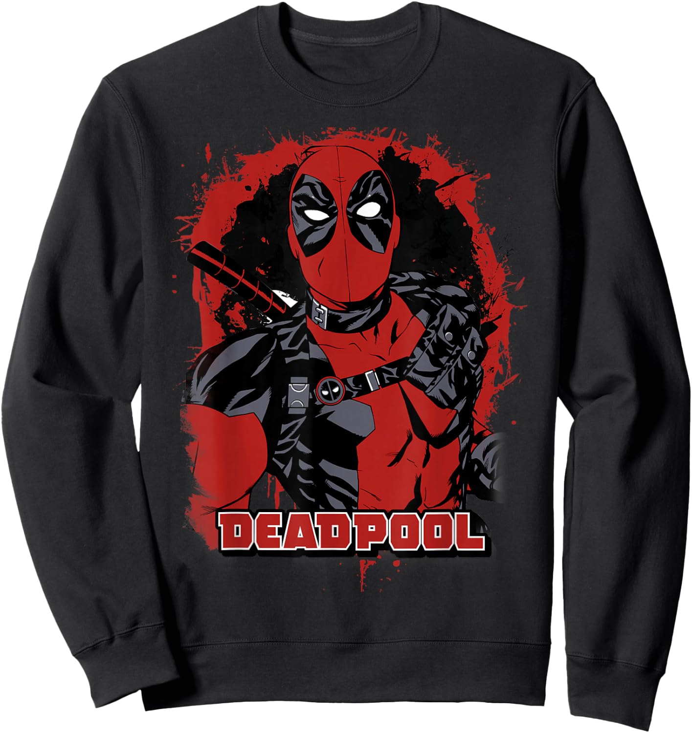 Marvel Deadpool Paint Splatted Super Hero Graphic Sweatshirt - Sweatshirt | Black