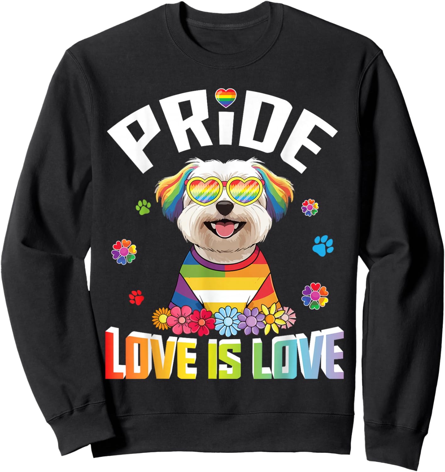 Heart Sunglasses Maltese Dog Pride Love Is Love Rainbow LGBT Sweatshirt - Sweatshirt | Black