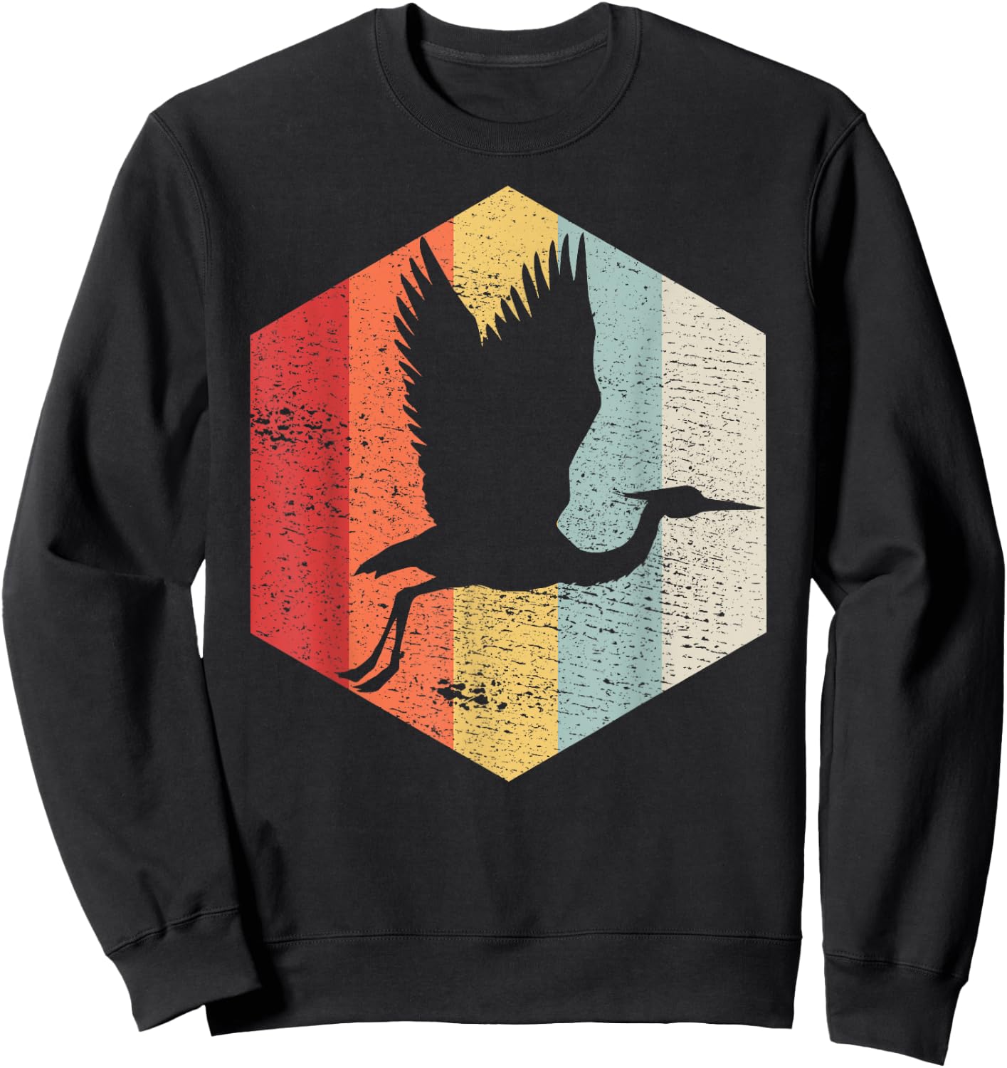 Classic Crane Bird Silhouette Shirt Retro Vintage Crane Bird Sweatshirt - Sweatshirt | Black