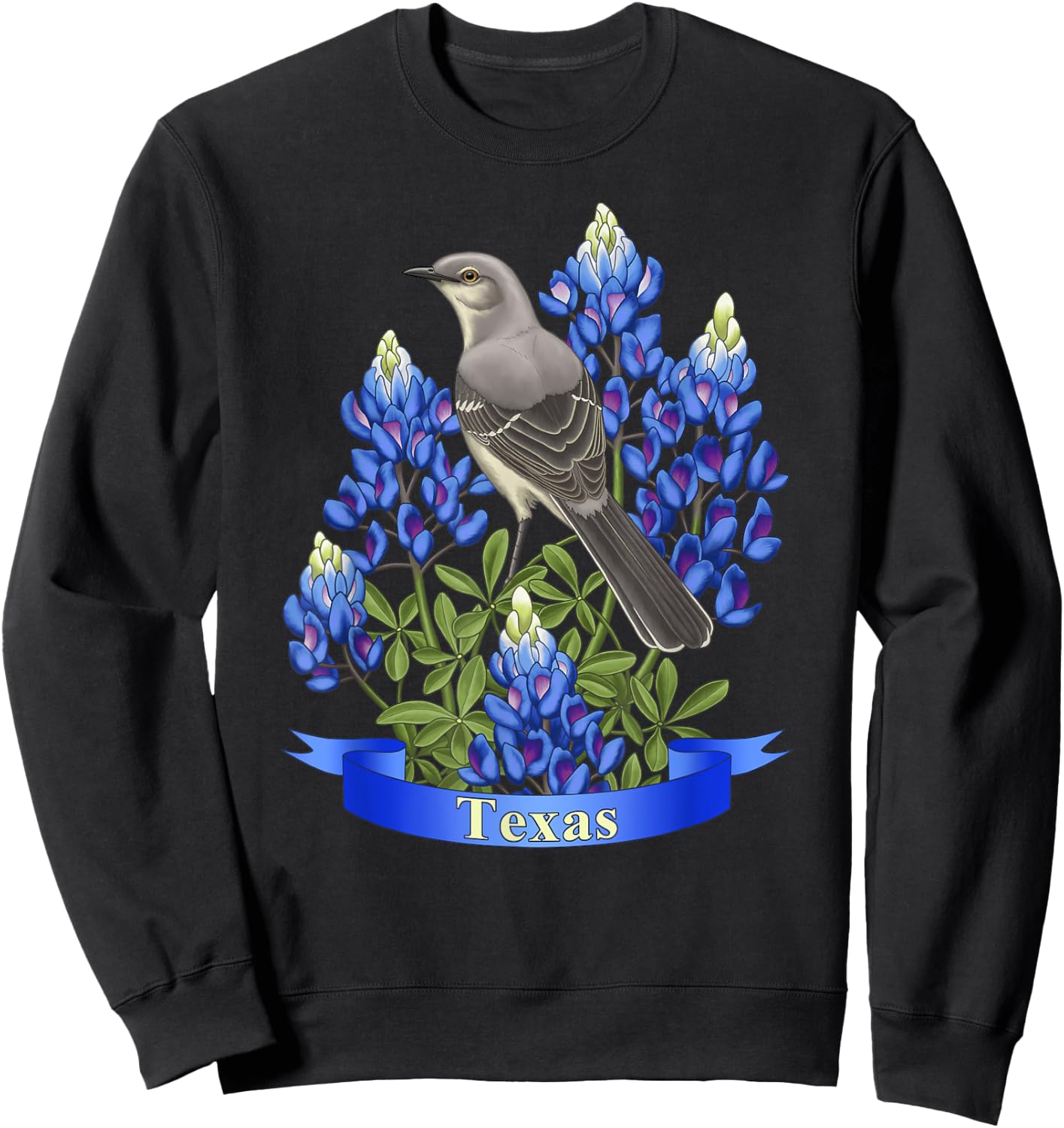 State Bird & Flower Texas Mockingbird & Lupine Sweatshirt - Sweatshirt | Black