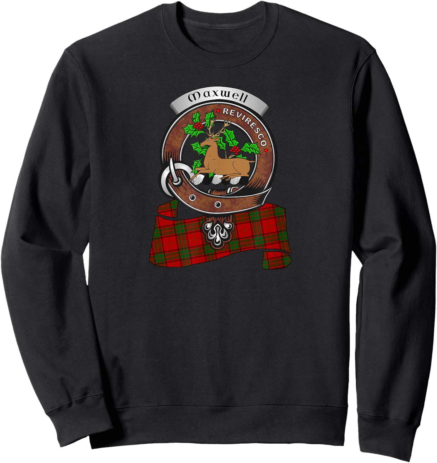 Maxwell Scottish Clan Badge & Tartan Sweatshirt - Sweatshirt | Black