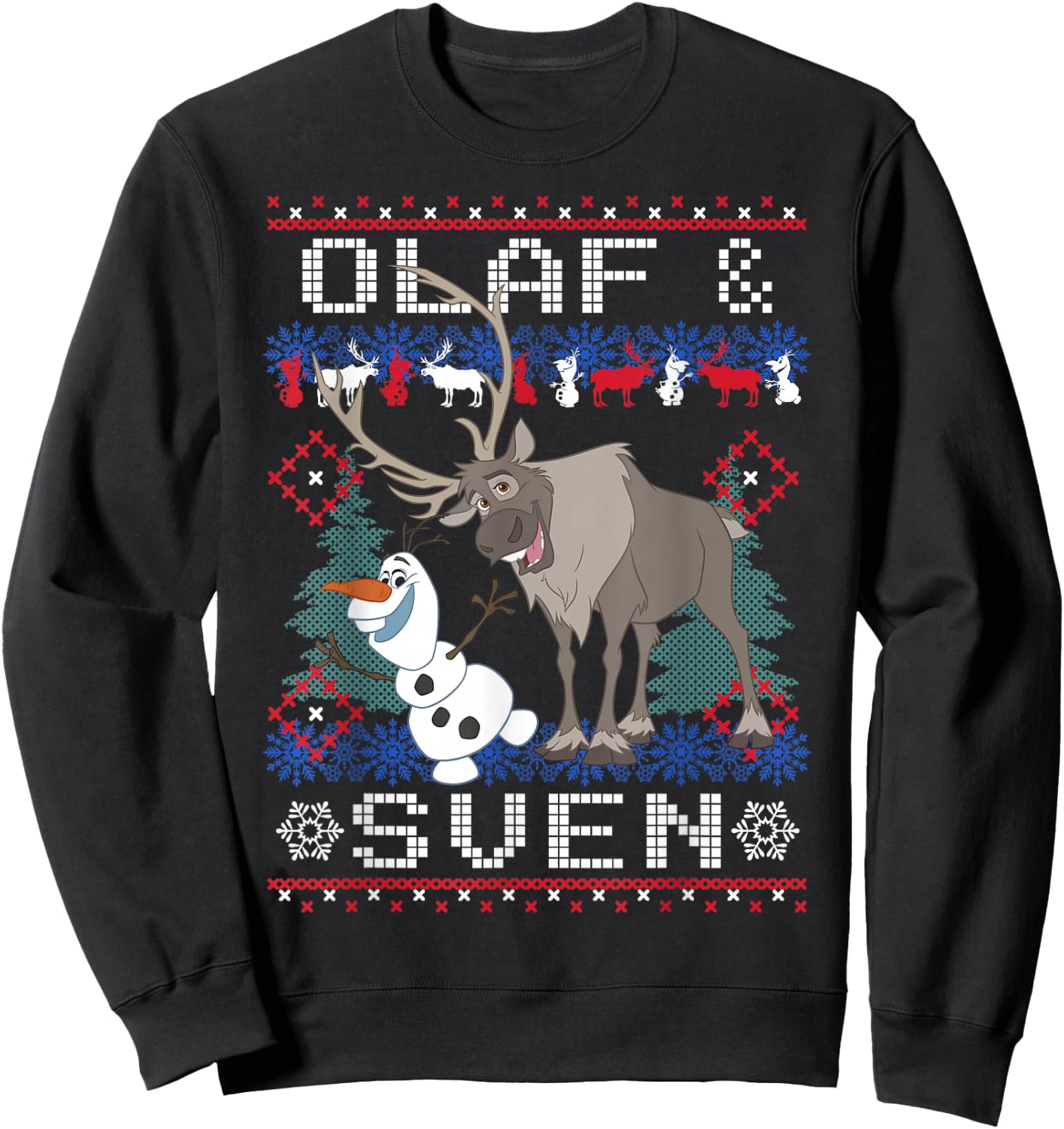 Disney Frozen Christmas Olaf & Sven Ugly Holiday Sweater Sweatshirt - Sweatshirt | Black
