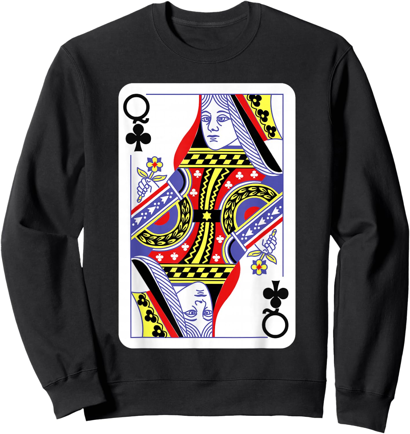 Queen of Clubs Playing Cards Halloween Costume Casino Easy Sweatshirt - Sweatshirt | Black