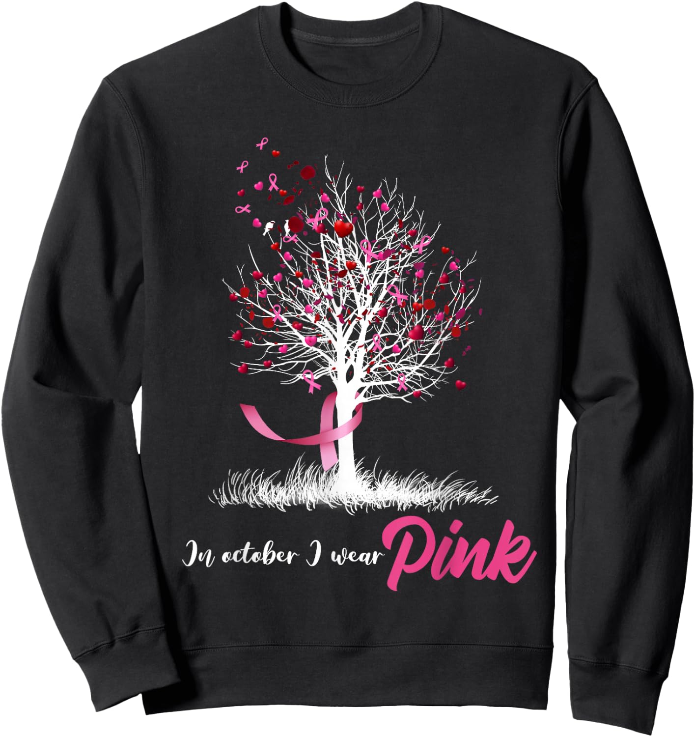 In October We Wear Pink Tree Breast Cancer Awareness Sweatshirt - Sweatshirt | Black