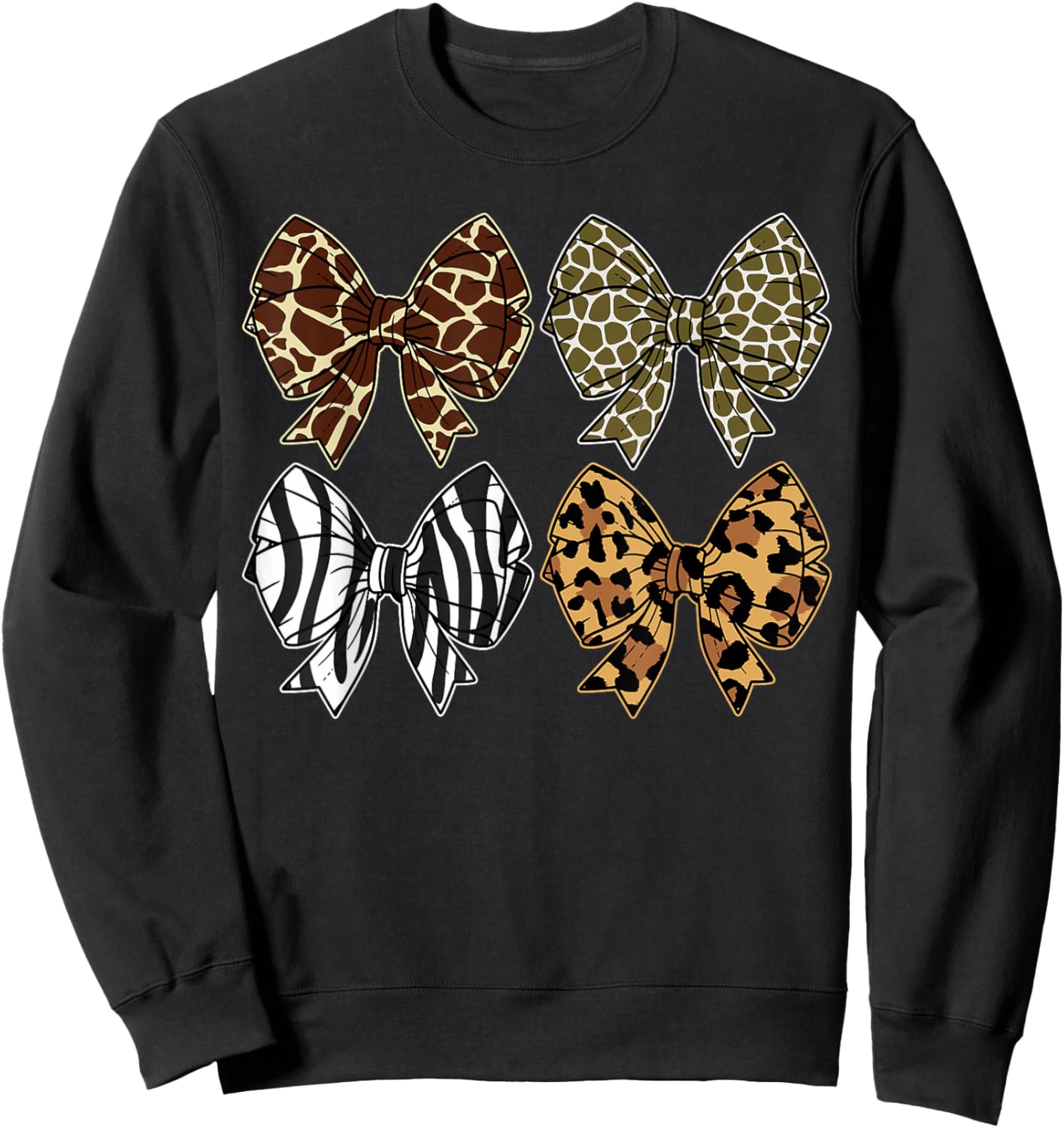 Coquette Bow Zoo Animals Pattern Wildlife Safari Women Girls Sweatshirt - Sweatshirt | Black