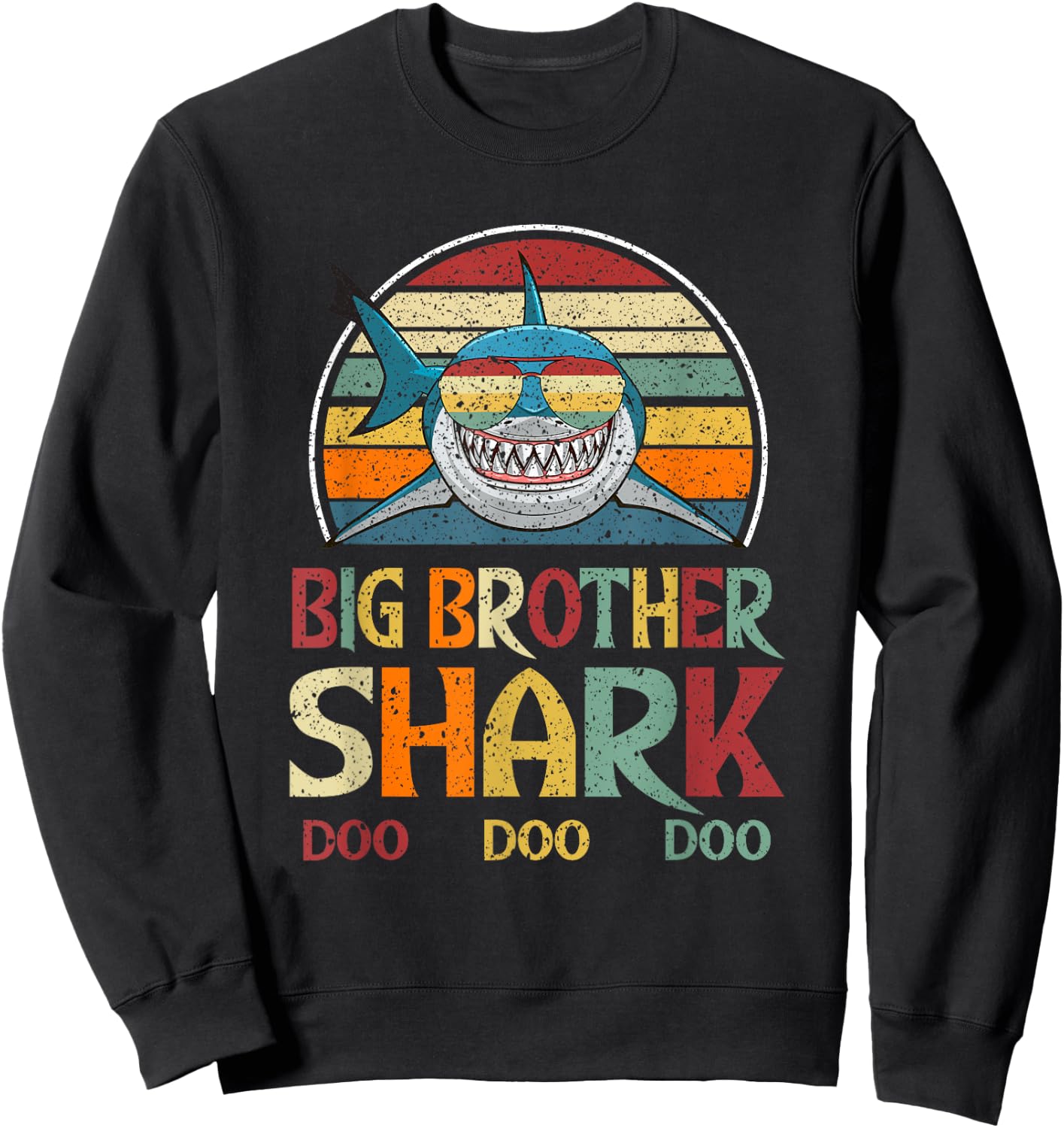 Retro Vintage Big Brother Shark Pregnancy Announcement Gift Sweatshirt - Sweatshirt | Black