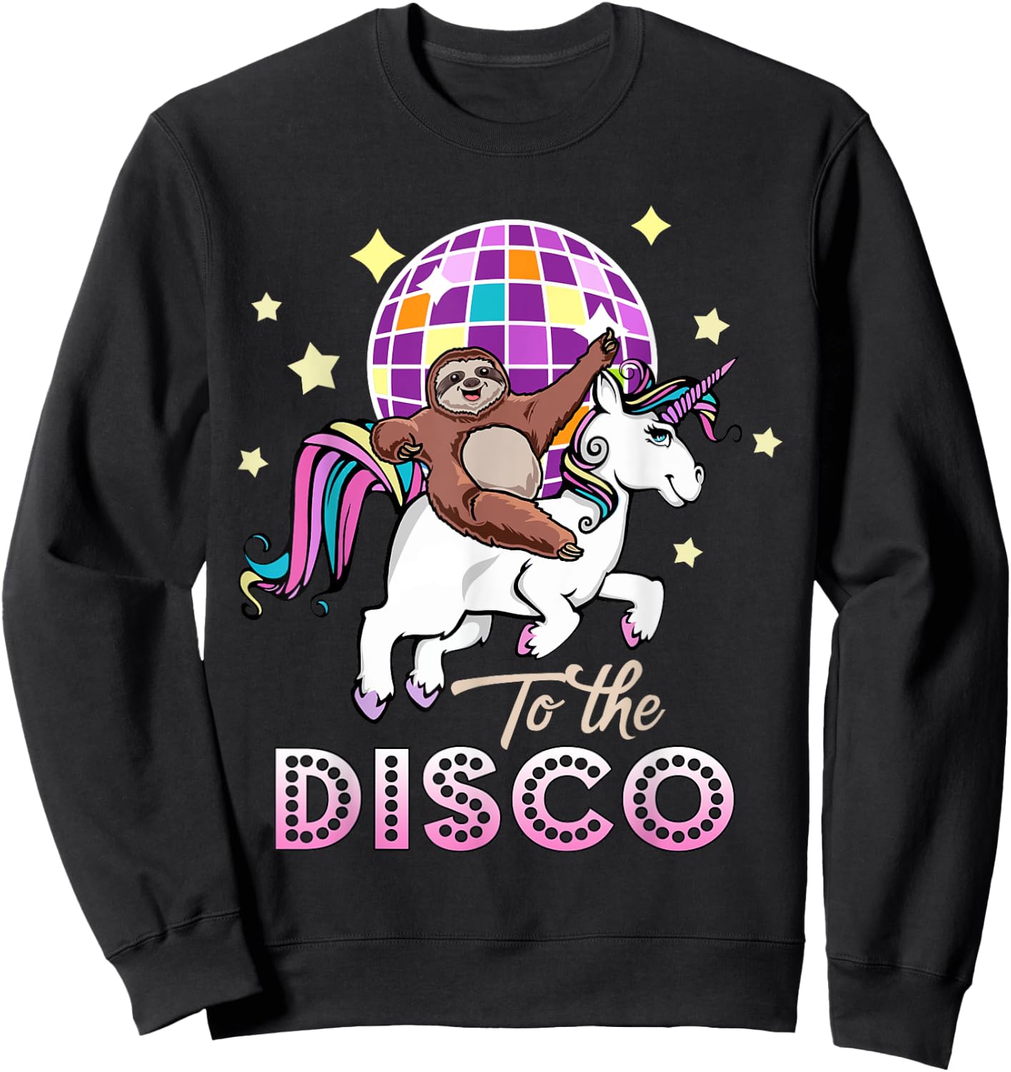 Sloth Riding Unicorn To The Disco Sweatshirt - Sweatshirt | Black