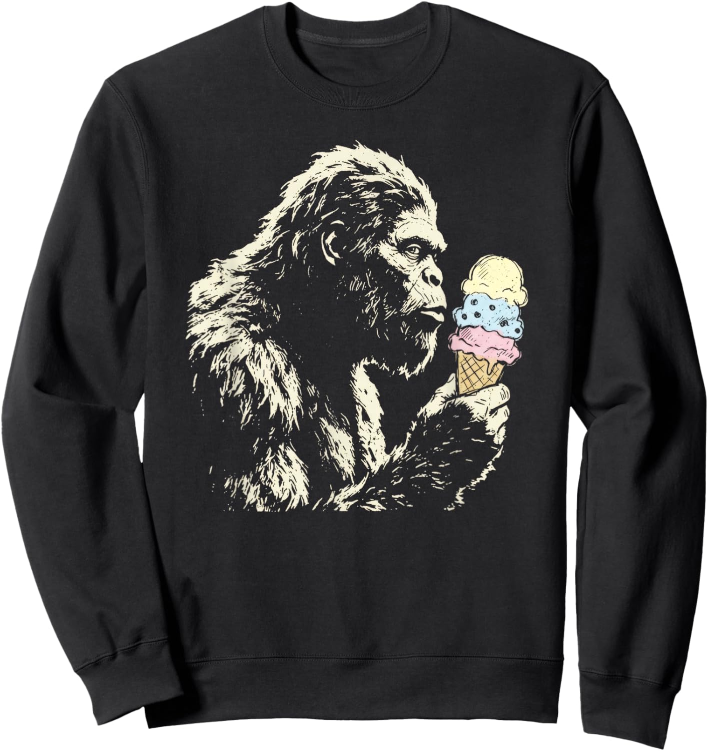 Bigfoot Ice Cream Funny Sasquatch Vintage Summer Sweatshirt - Sweatshirt | Black
