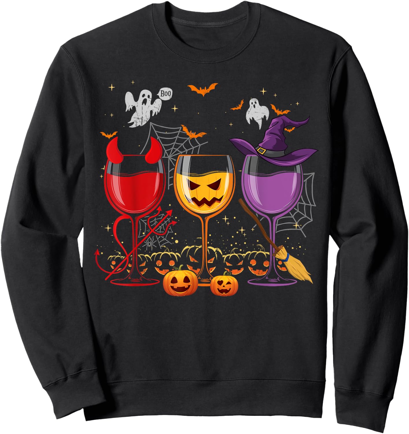 Three Glasses Of Wines Funny Halloween Wine Lover Sweatshirt - Sweatshirt | Black