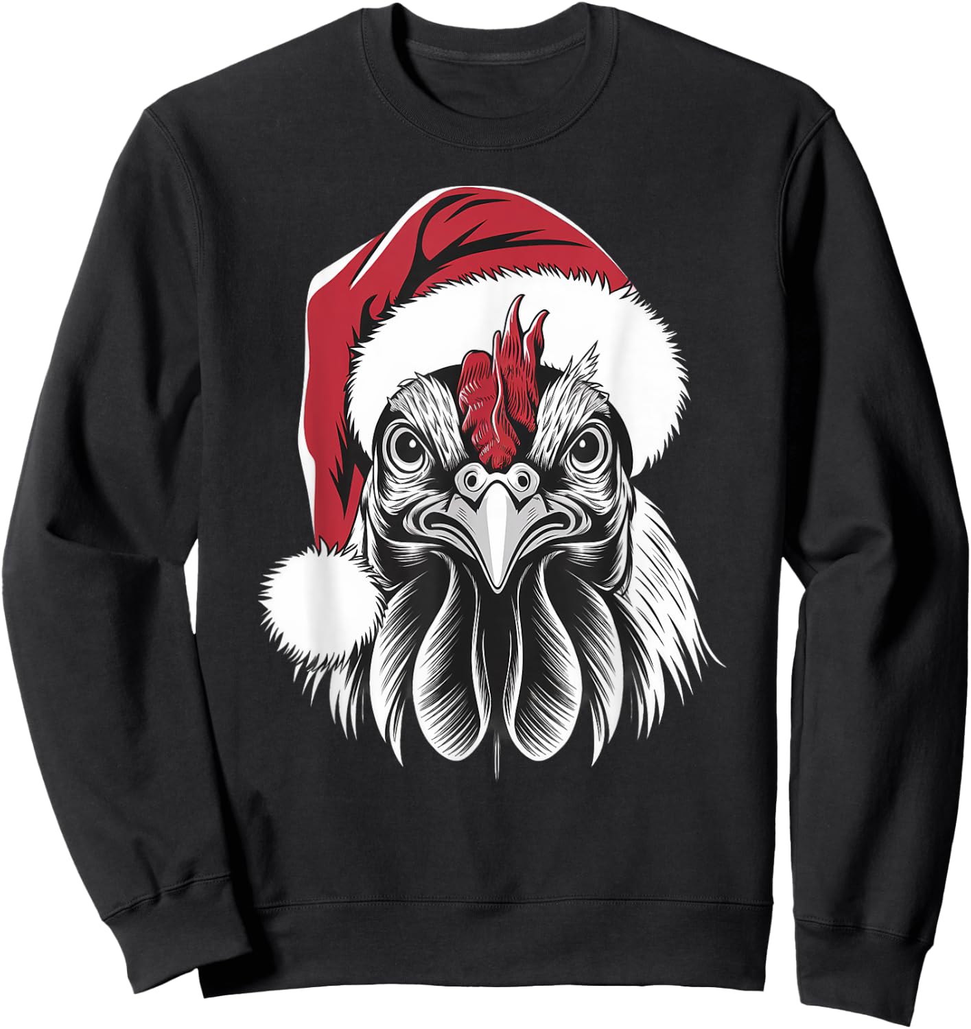 Joyful Rooster Santa on Rooster Christmas Sweatshirt - Sweatshirt | Black
