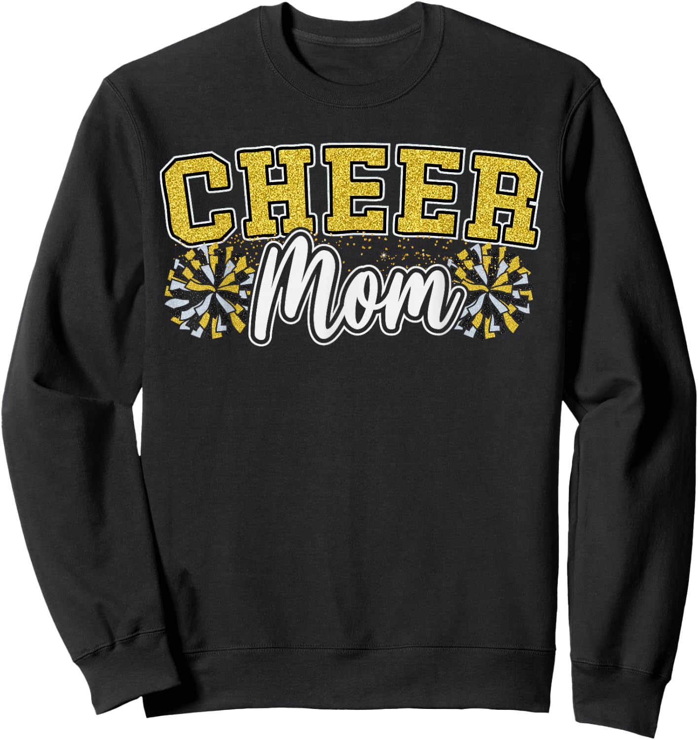 Funny Loud Proud Cheer Mom Mama Cheerleading Yellow Pom Poms Sweatshirt - Sweatshirt | Black