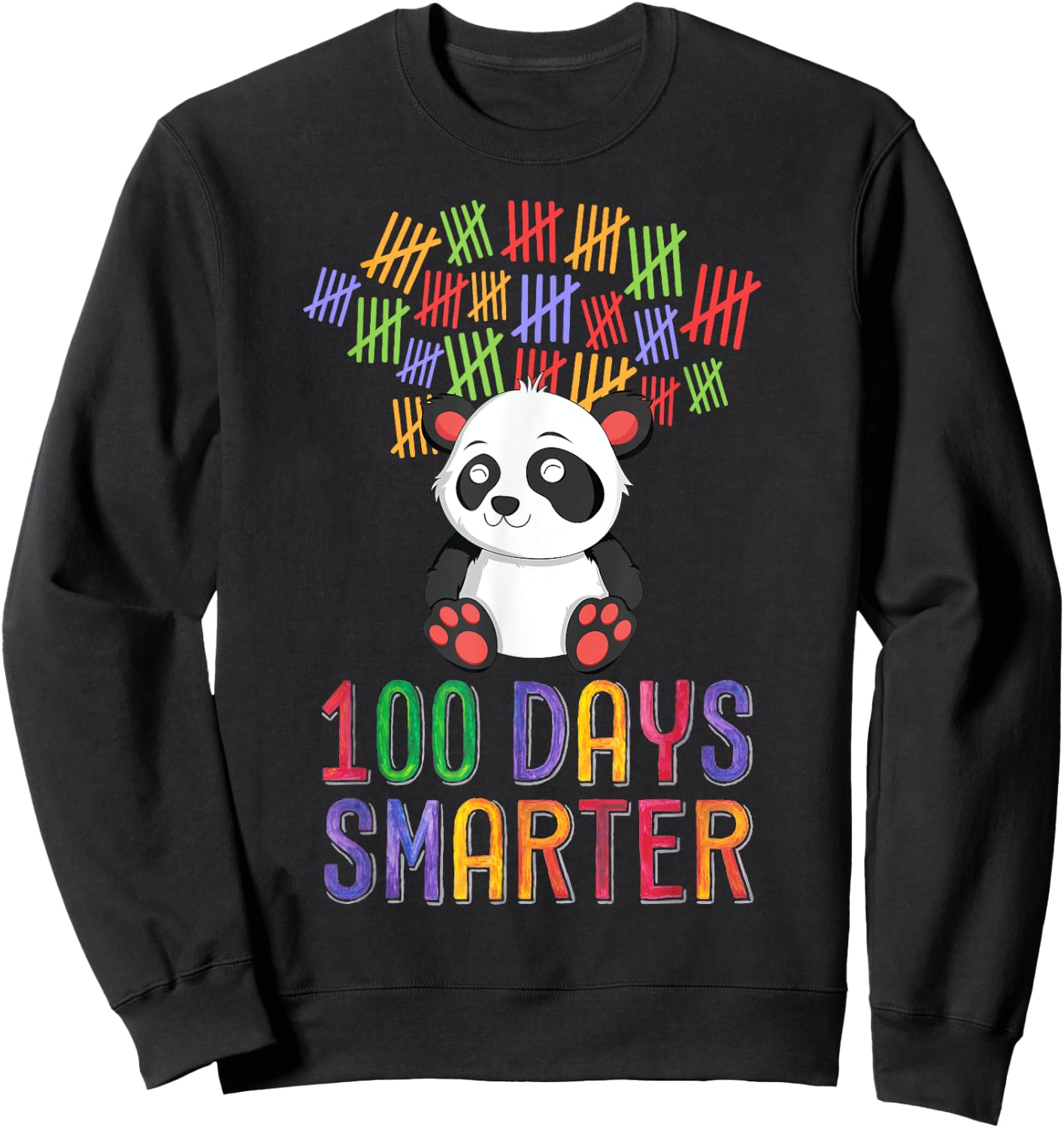 100 Days Smarter 100th Day of School Outfit Panda Teacher Men Women Girls Kids Sweatshirt - Sweatshirt | Black