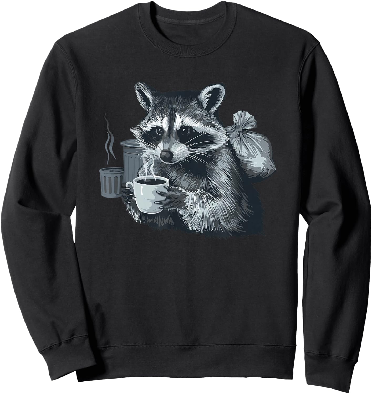 Raccoon Drinking Coffee Trash Panda Raccoons Sweatshirt - Sweatshirt | Black