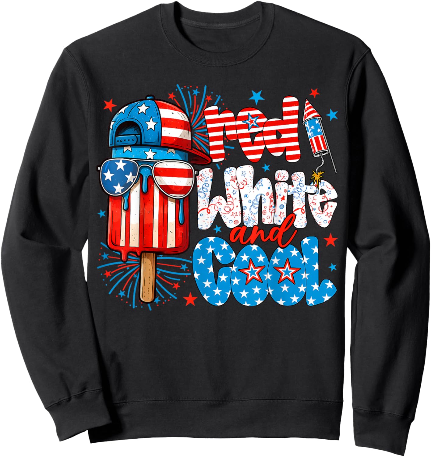 Red White and Cool 4th of July Popsicle USA Flag Boy Toddler Sweatshirt - Sweatshirt | Black