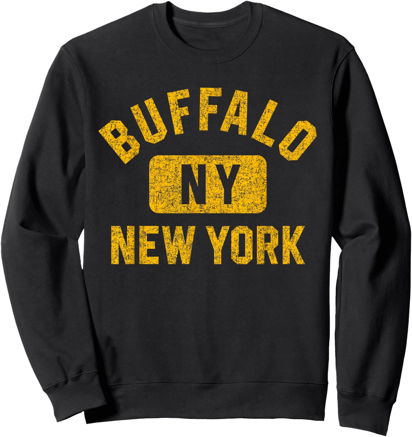Buffalo New York Gym Style Distressed Amber Print Sweatshirt - Sweatshirt | Black