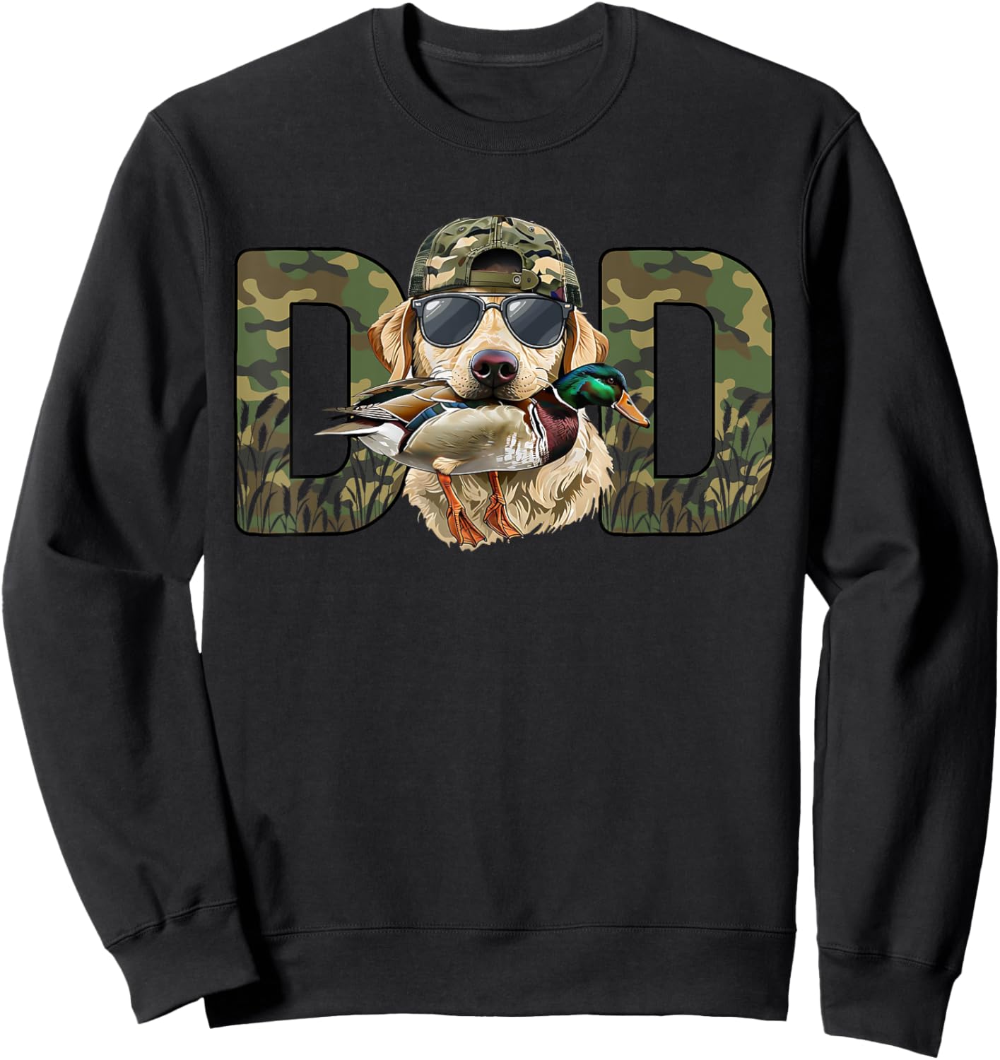 Golden Retriever Hunter Dad Camo Hunting Fathers Day Sweatshirt - Sweatshirt | Black