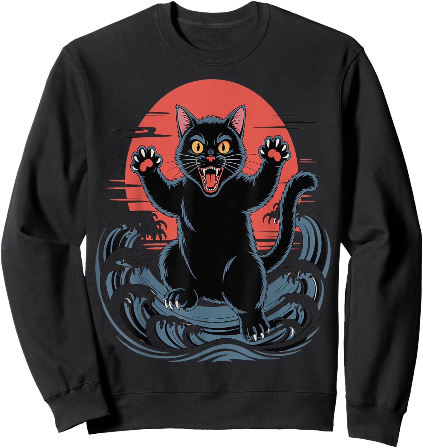 Catzilla Cat Japanese Art Funny Graphic Design Sweatshirt - Sweatshirt | Black