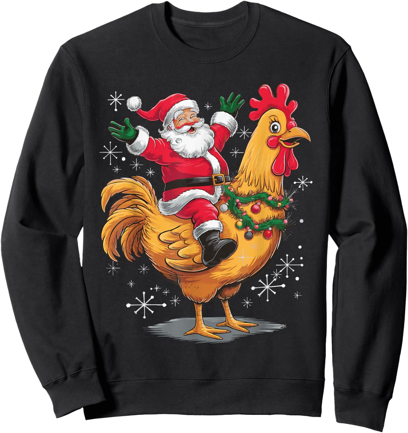 Santa Riding A Christmas Chicken Sweatshirt - Sweatshirt | Black