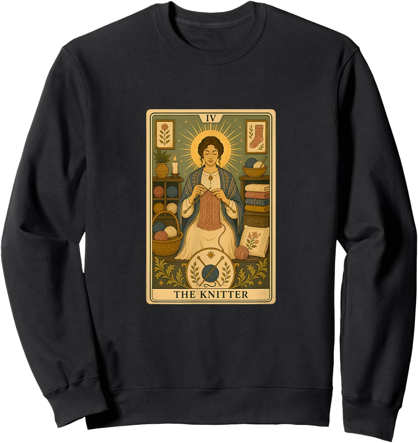 The Knitter | Knitting Tarot Card Sweatshirt - Sweatshirt | Black