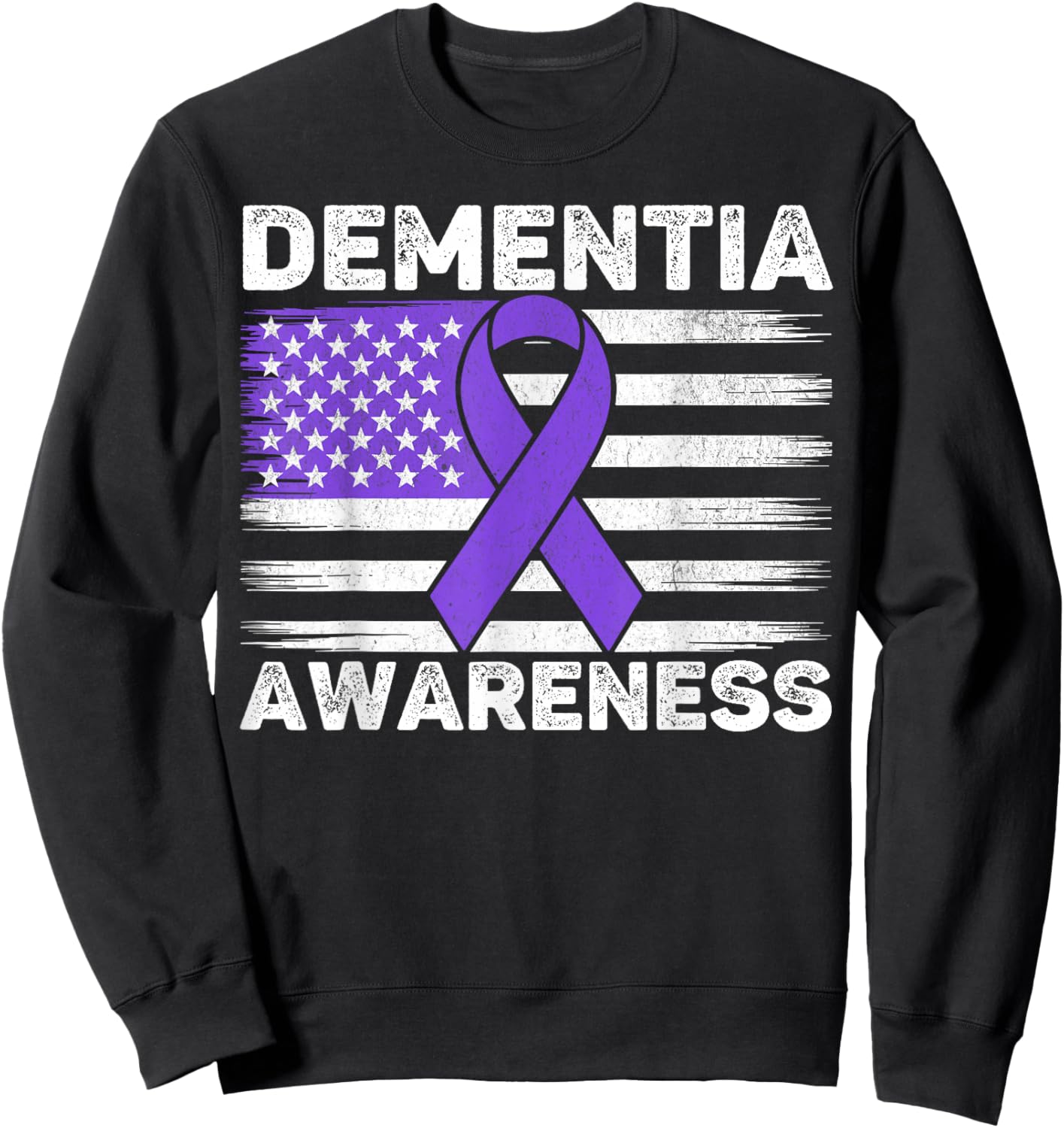 Dementia Awareness Month Men Women USA American Flag Purple Sweatshirt - Sweatshirt | Black