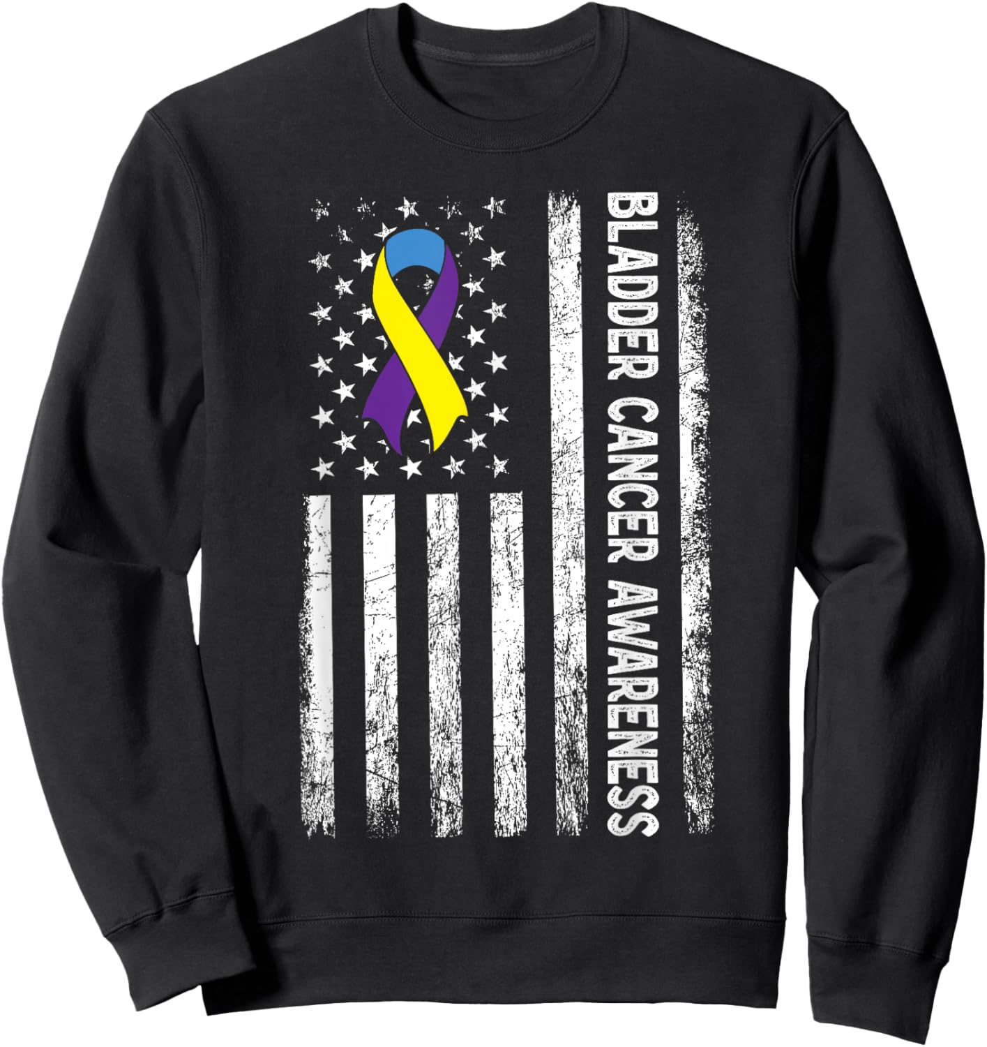 Bladder Cancer Awareness Purple Yellow Blue American Flag Sweatshirt - Sweatshirt | Black
