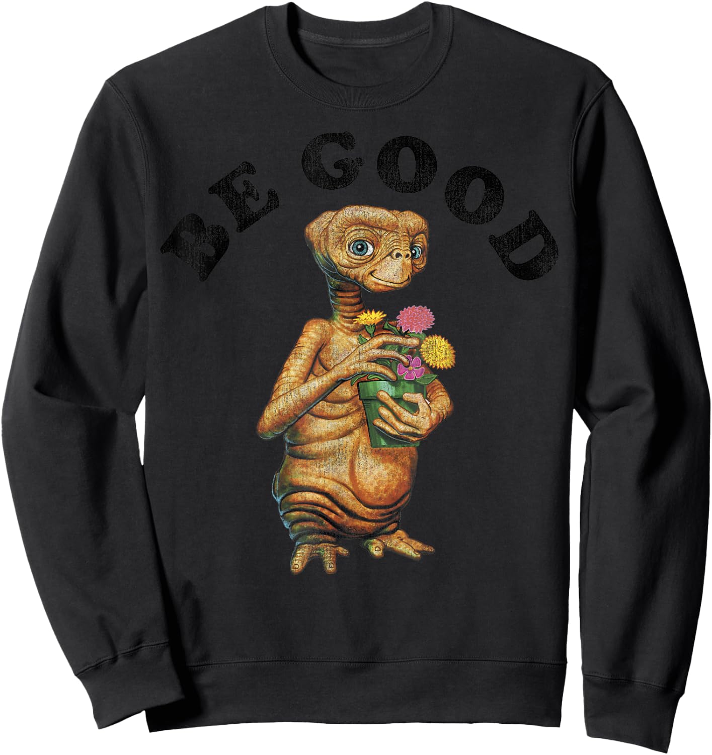 E.T. Be Good E.T. Holding Flower Pot Graphic Sweatshirt - Sweatshirt | Black