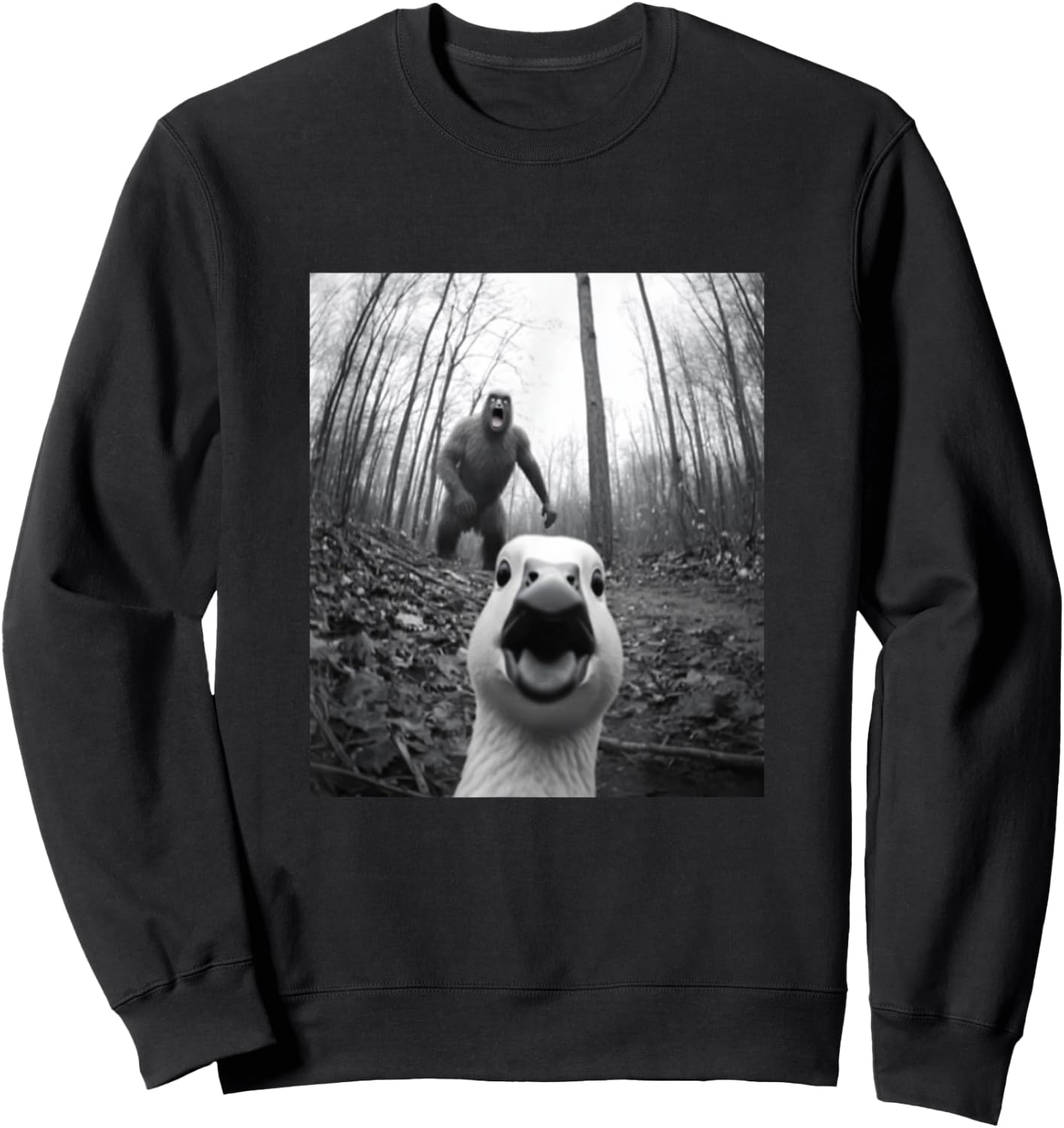 Silly Goose Bigfoot Selfie Funny Duck Men Women Kids Animal Sweatshirt - Sweatshirt | Black