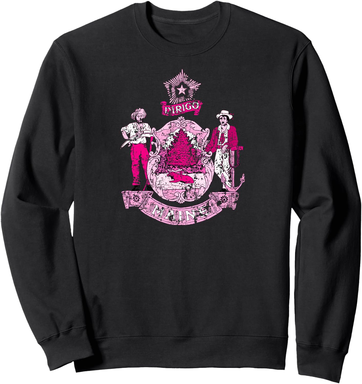 MAINE Flag Pink Vintage | Pink Maine Sweatshirt - Sweatshirt | Black