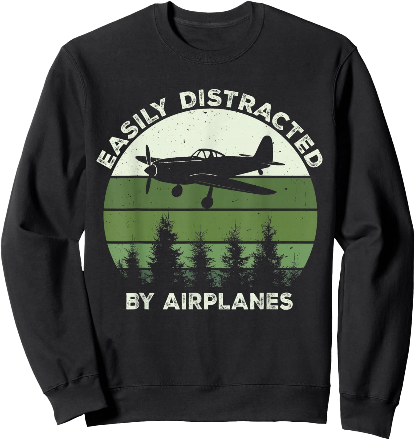 Easily Distracted By Airplanes Funny Pilot Graphic Sweatshirt - Sweatshirt | Black