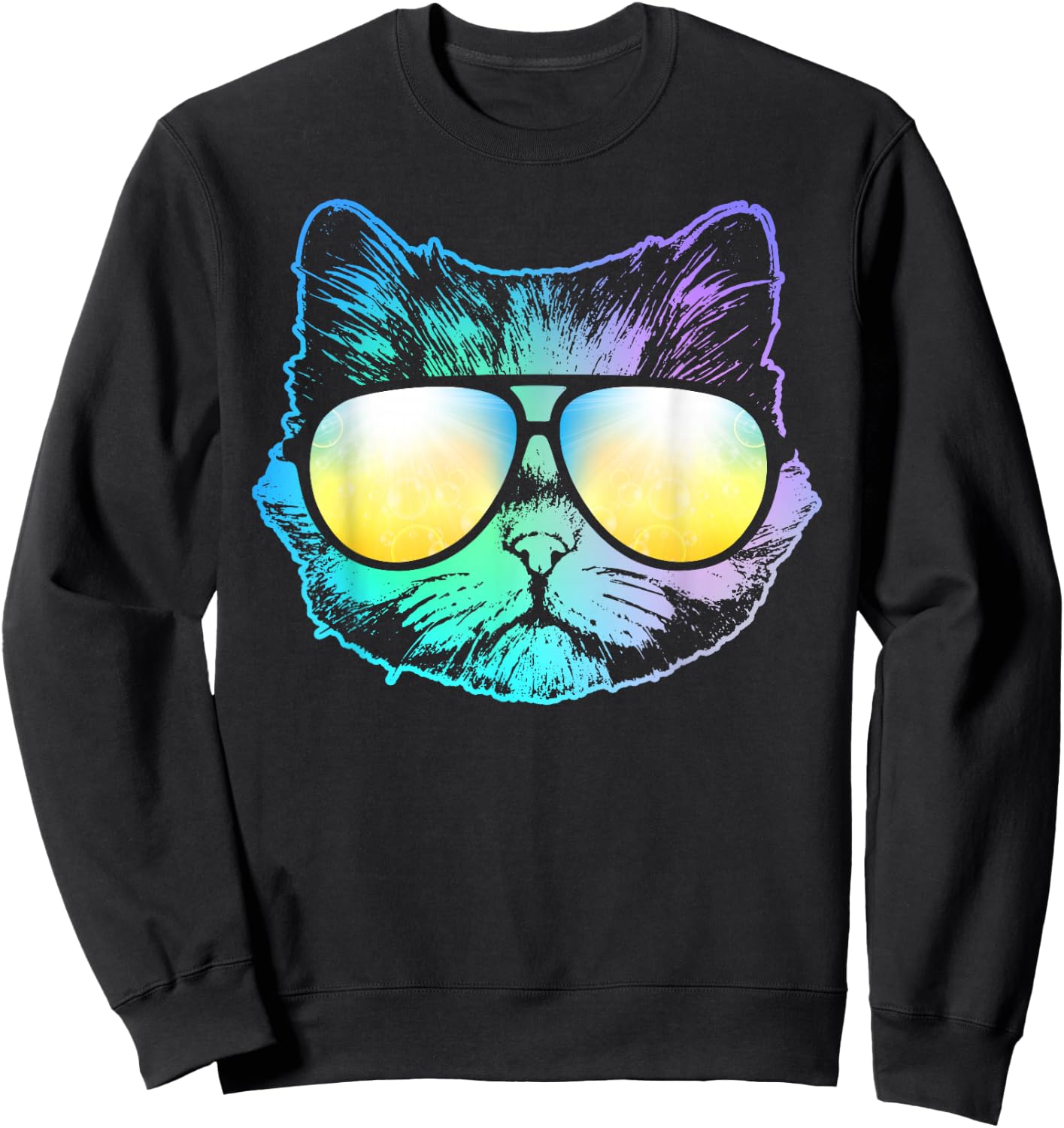 Cat Neon Face Shirt For Kitty Or Kitten Lovers Men Women Kids Sweatshirt - Sweatshirt | Black
