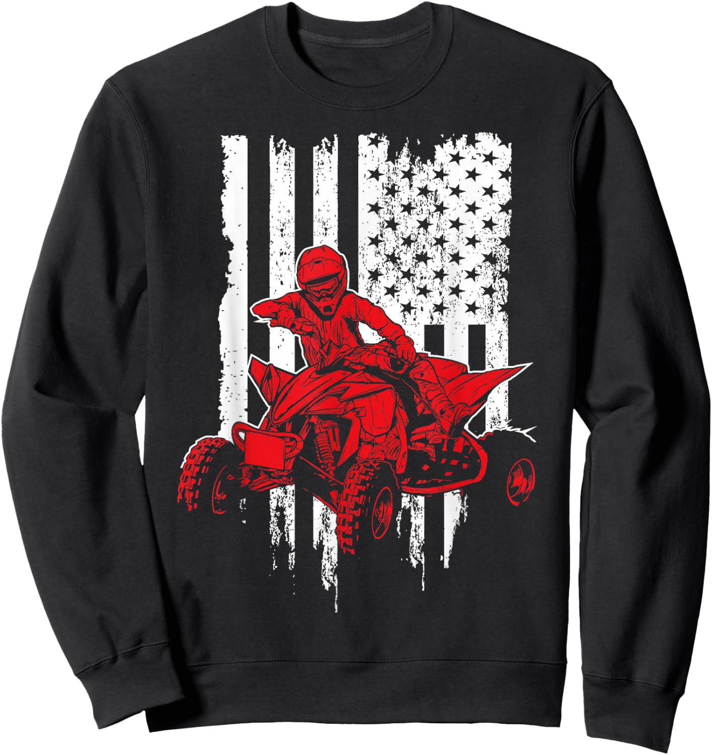 Vintage All-Terrain Vehicles Four Wheeler ATV American Flag Sweatshirt - Sweatshirt | Black