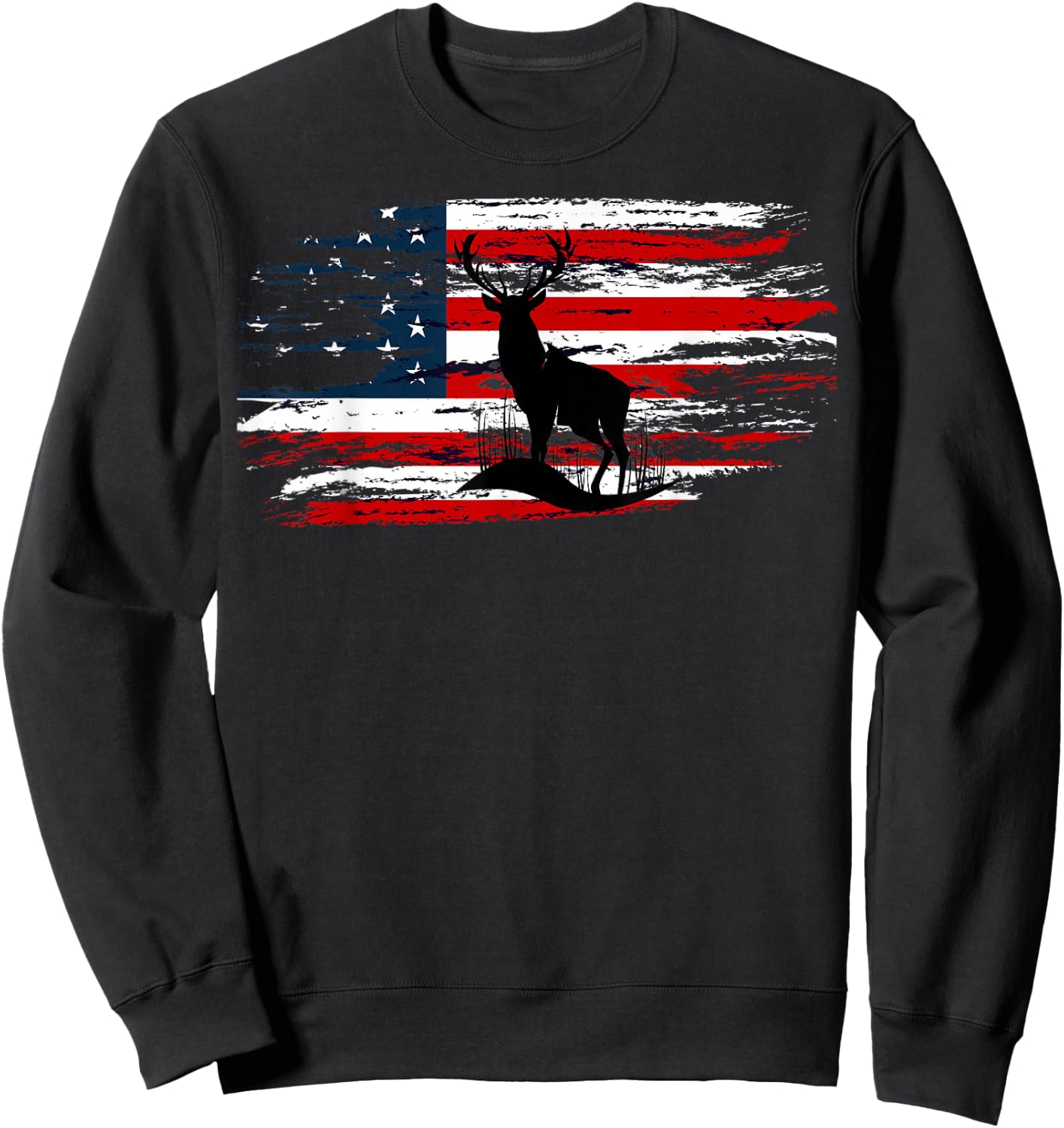 American Deer Hunter Patriotic Vintage US Flag Hunting Sweatshirt - Sweatshirt | Black