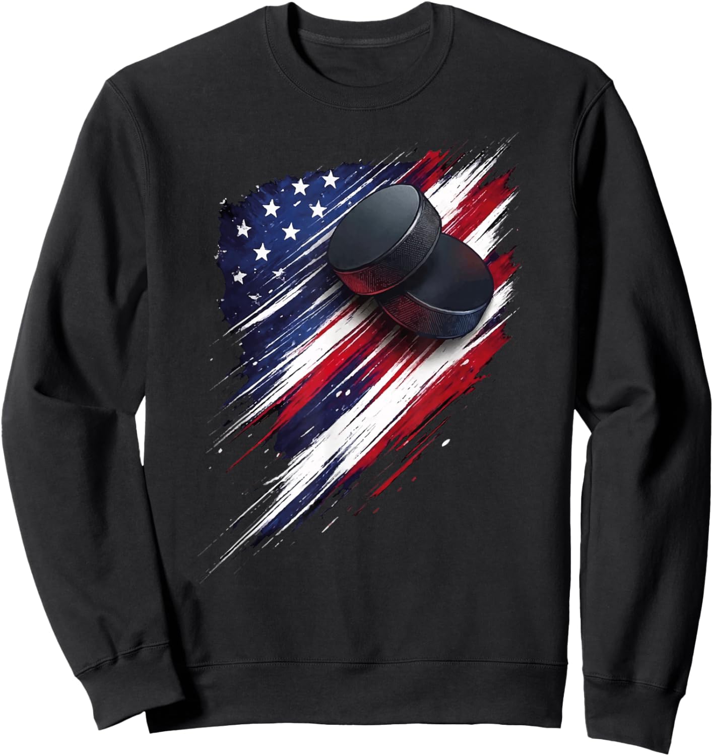 Ice Hockey American Flag 4th of July Boys Kids Sweatshirt - Sweatshirt | Black