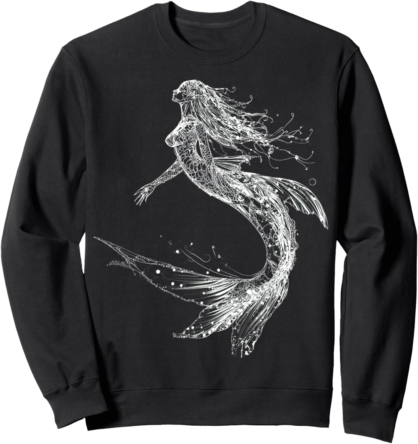 Mermaid Mythical Graphic Fantasy Illustration Mermaid Sweatshirt - Sweatshirt | Black