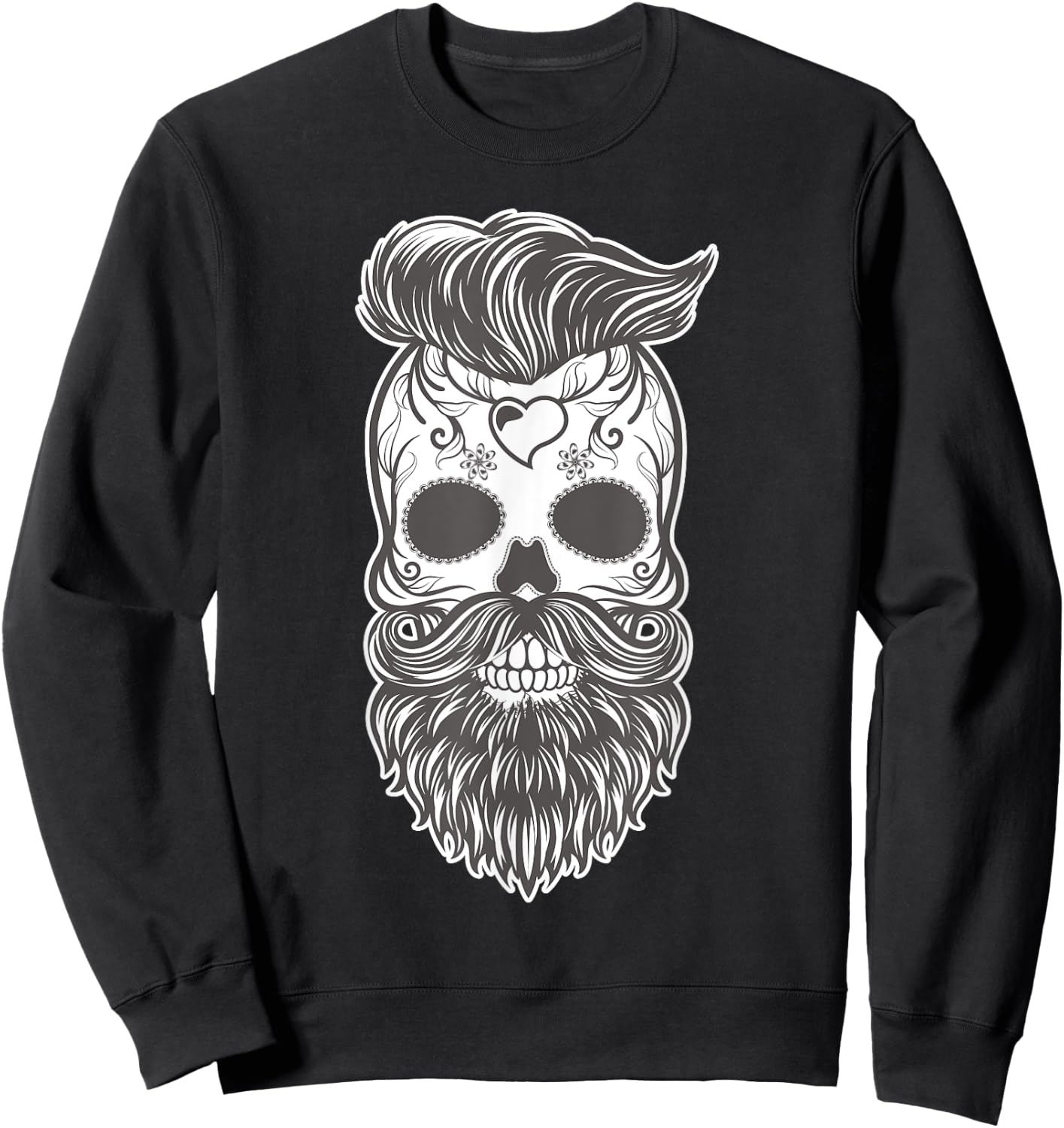 Day of the Dead Sugar Skull Hipster Beard Sweatshirt - Sweatshirt | Black