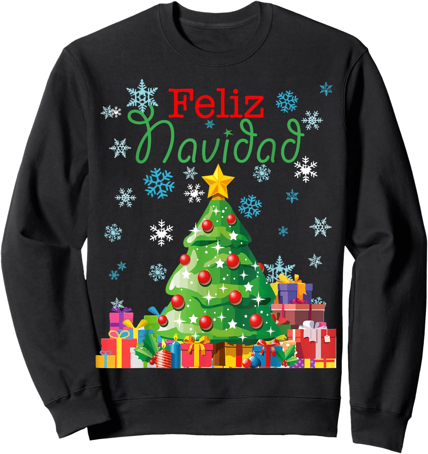 Cute Feliz Navidad Christmas Tree Sweatshirt - Sweatshirt | Black