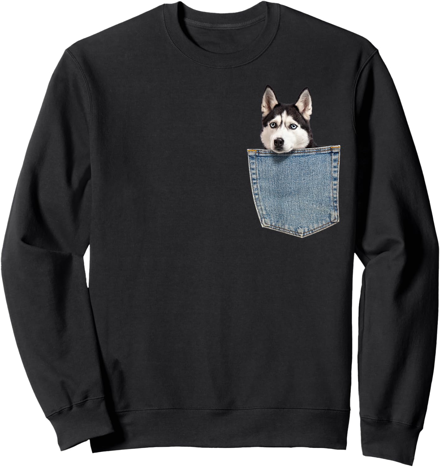 Husky in My Pocket Peeking Husky Funny Shirt Dog Animal Women Kids Sweatshirt - Sweatshirt | Black