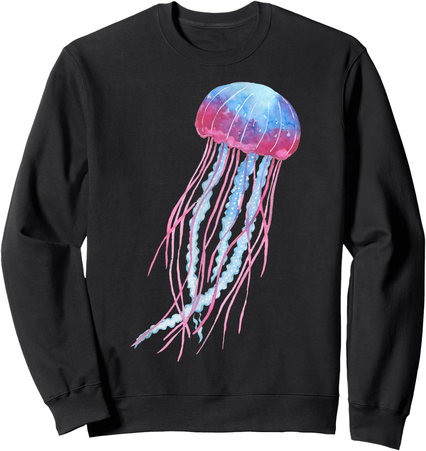 Ethereal Jellyfish Watercolor Trippy Graphic Ar Sweatshirt - Sweatshirt | Black