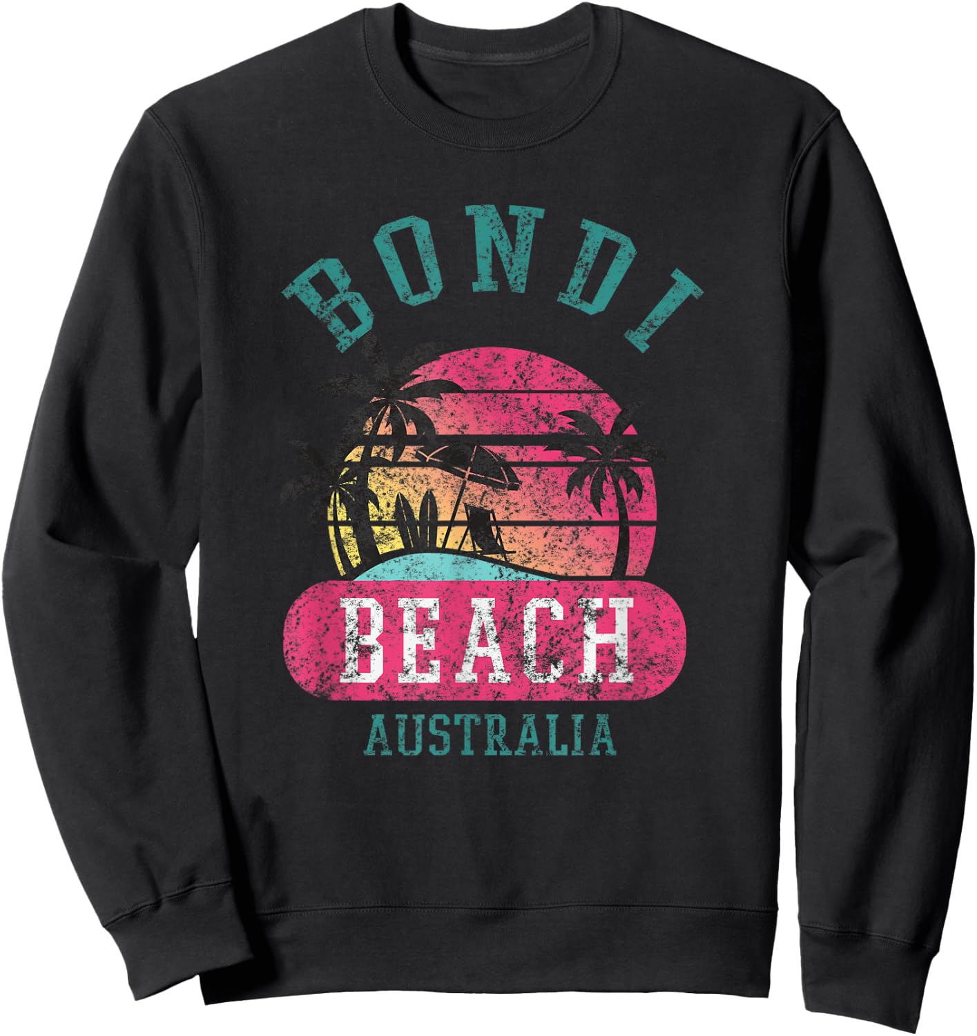 Retro Cool Bondi Beach Australia Beaches Distressed Novelty Sweatshirt - Sweatshirt | Black